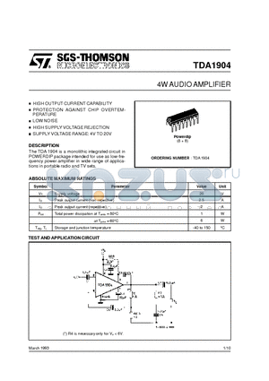 TDA1904 datasheet - 4WAUDIO AMPLIFIER