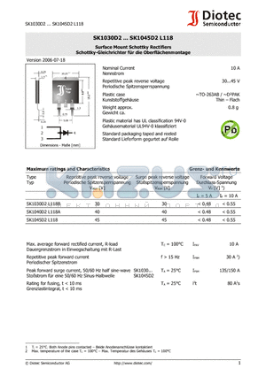 SK1040D2 datasheet - Surface Mount Schottky Rectifiers