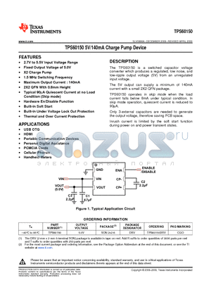 TPS60150 datasheet - TPS60150 5V/140mA Charge Pump Device