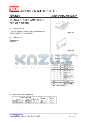 TDA2004-H14-T datasheet - 1010W STEREO AMPLIFIER FOR CAR RADIO