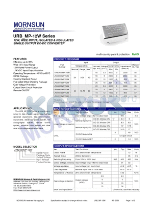 URB2412MP-12W datasheet - SINGLE OUTPUT DC-DC CONVERTER