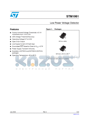 STM1061NXXWX6F datasheet - Low Power Voltage Detector