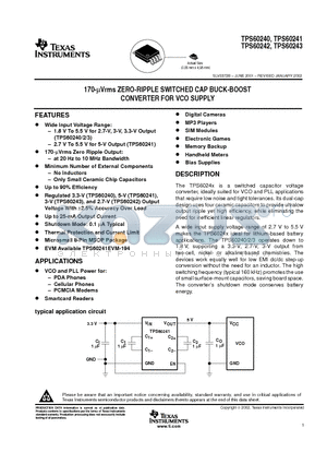 TPS60241DGKR datasheet - 170-uVrms ZERO-RIPPLE SWITCHED CAP BUCK-BOOST CONVERTER FOR VCO SUPPLY