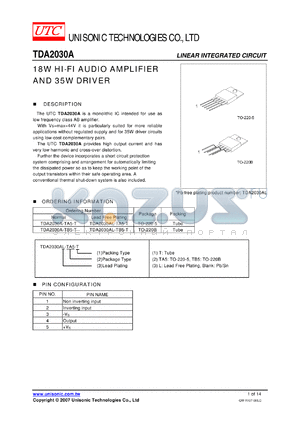 TDA2030A datasheet - 18W HI-FI AUDIO AMPLIFIER AND 35W DRIVER