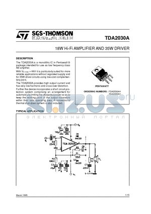 TDA2030AV datasheet - 18W Hi-Fi AMPLIFIER AND 35W DRIVER