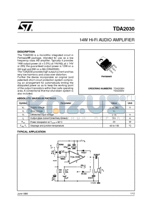 TDA2030H datasheet - 14W Hi-Fi AUDIO AMPLIFIER