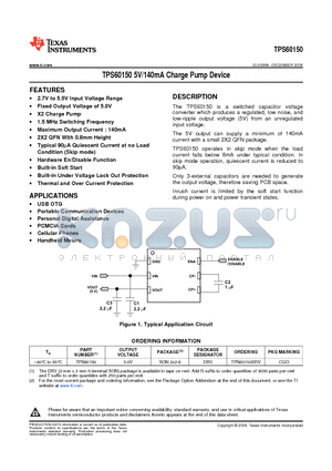 TPS60150DRVT datasheet - TPS60150 5V/140mA Charge Pump Device