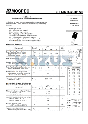 URF1215 datasheet - Switchmode Full Plastic Dual Ultrafast Power Rectifiers