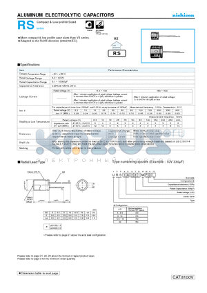 URS0J101MRD datasheet - ALUMINUM ELECTROLYTIC CAPACITORS