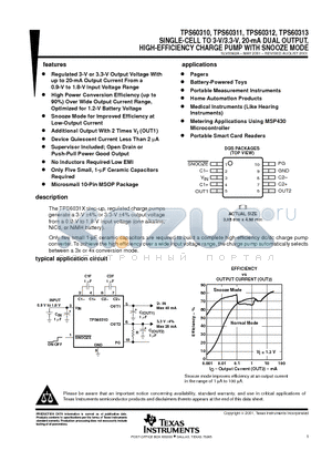 TPS60310DGS datasheet - SINGLE-CELL TO 3-V/3.3-V, 20-mA DUAL OUTPUT,HIGH-EFFICIENCY CHARGE PUMP WITH SNOOZE MODE