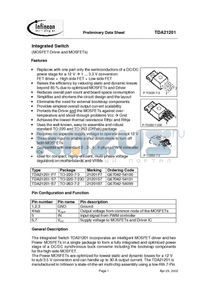 TDA21201 datasheet - Integrated Switch(MOSFET Driver and MOSFETs)