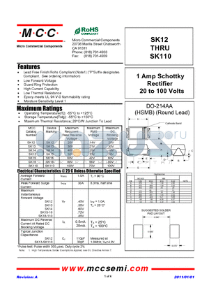 SK110 datasheet - 1 Amp Schottky Rectifier 20 to 100 Volts