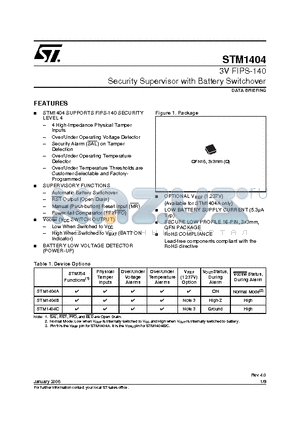 STM1404 datasheet - Security Supervisor with Battery Switchover