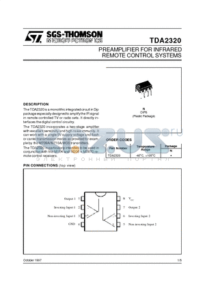 TDA2320N datasheet - PREAMPLIFIER FOR INFRARED REMOTE CONTROL SYSTEMS