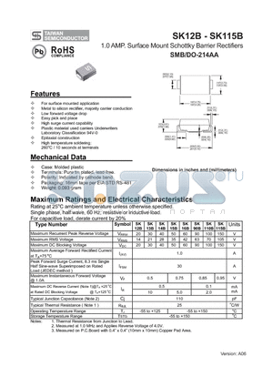 SK110B datasheet - 1.0 AMP. Surface Mount Schottky Barrier Rectifiers