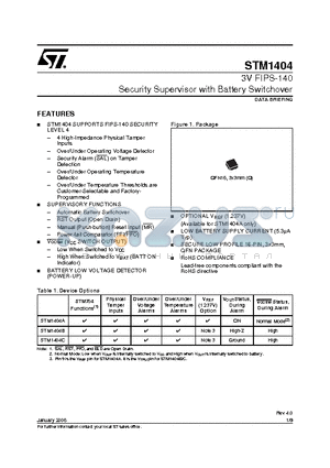 STM1404ARMHQ6F datasheet - Security Supervisor with Battery Switchover