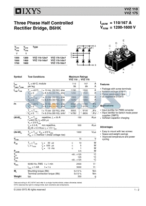 VVZ175-16IO7 datasheet - Three Phase Half Controlled Rectifier Bridge, B6HK