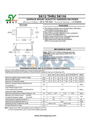 SK12 datasheet - SURFACE MOUNT SCHOTTKY BARRIER RECTIFIER