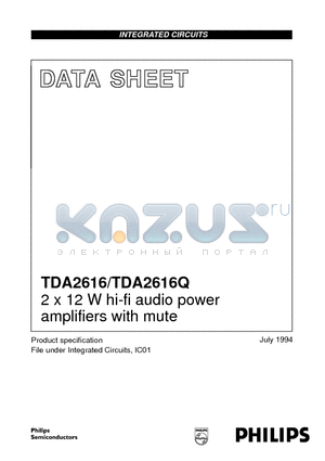 TDA2616Q datasheet - 2 x 12 W hi-fi audio power amplifiers with mute