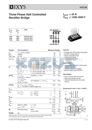 VVZ40-14IO1 datasheet - Three Phase Half Controlled Rectifier Bridge