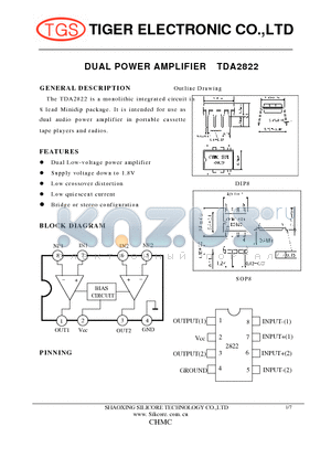 TDA2822 datasheet - DUAL POWER AMPLIFIER