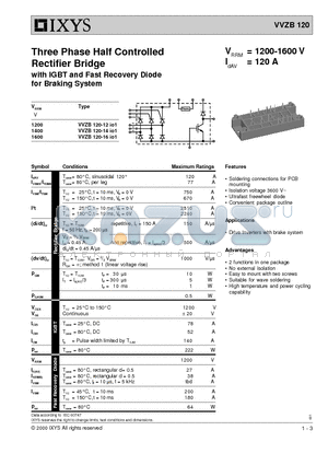 VVZB120 datasheet - Three Phase Half Controlled Rectifier Bridge with IGBT and Fast Recovery Diode for Braking System