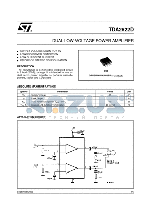 TDA2822D datasheet - DUAL LOW-VOLTAGE POWER AMPLIFIER