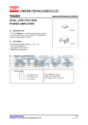 TDA2822L-S08-R datasheet - DUAL LOW VOLTAGE POWER AMPLIFIER