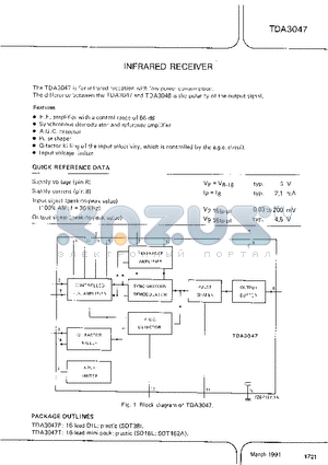 TDA3047 datasheet - INFRARED RECEIVER