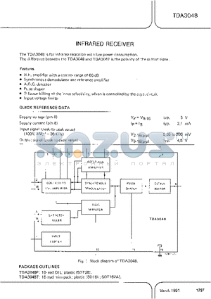 TDA3048T datasheet - INFRARED RECEIVER