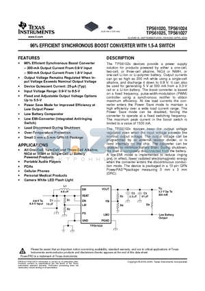 TPS61020DRC datasheet - 96% EFFICIENT SYNCHRONOUS BOOST CONVERTER WITH 1.5-A SWITCH