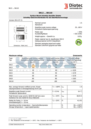 SK12_11 datasheet - Surface Mount Schottky Rectifier Diodes