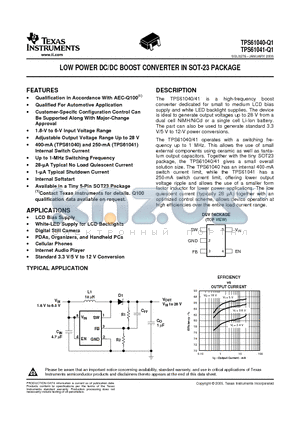 TPS61040-Q1 datasheet - LOW POWER DC/DC BOOST CONVERTER IN SOT-23 PACKAGE