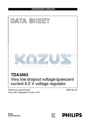 TDA3665 datasheet - Very low dropout voltage/quiescent current 8.5 V voltage regulator