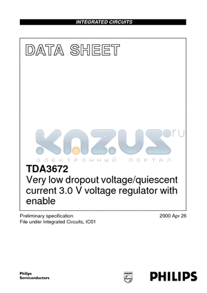 TDA3672AT datasheet - Very low dropout voltage/quiescent current 3.0 V voltage regulator with enable