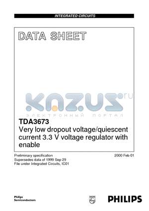 TDA3673AT datasheet - Very low dropout voltage/quiescent current 3.3 V voltage regulator with enable