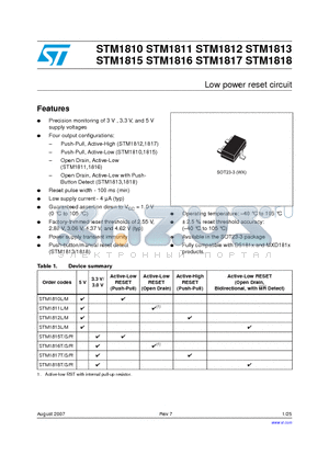 STM1810MTWX7F datasheet - Low power reset circuit