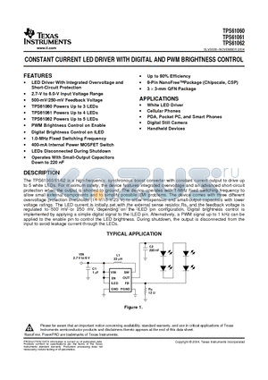 TPS61062DRB datasheet - CONSTANT CURRENT LED DRIVER WITH DIGITAL AND PWM BRIGHTNESS CONTROL
