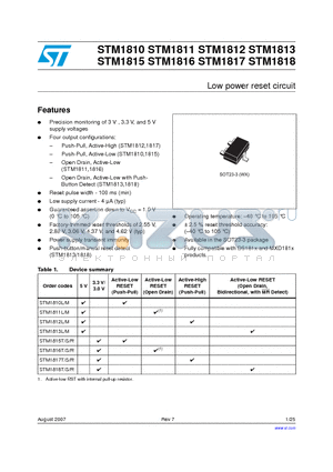 STM1810_07 datasheet - Low power reset circuit
