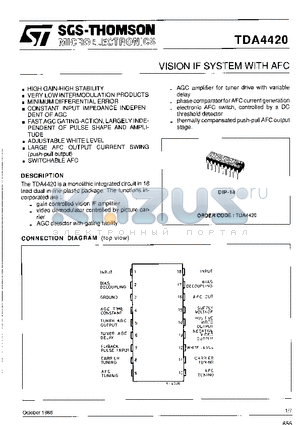 TDA4420 datasheet - VISION IF SYSTEM WITH AFC