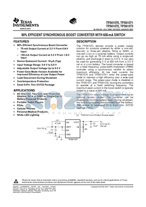 TPS61070DDCRG4 datasheet - 90% EFFICIENT SYNCHRONOUS BOOST CONVERTER WITH 600-mA SWITCH