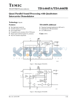 TDA4445B datasheet - Quasi Parallel Sound Processing with Quadrature Intercarrier Demodulator