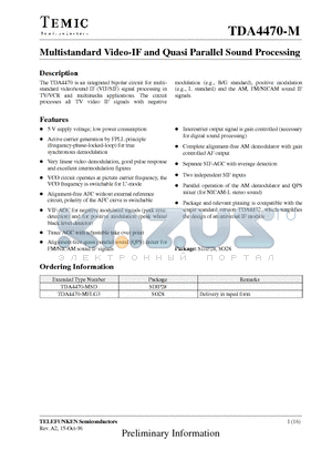 TDA4470-M datasheet - Multistandard Video-IF and Quasi Parallel Sound Processing