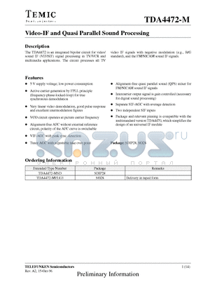 TDA4472-M datasheet - Video-IF and Quasi Parallel Sound Processing