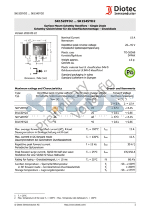 SK1545YD2 datasheet - Surface Mount Schottky Rectifiers  Single Diode