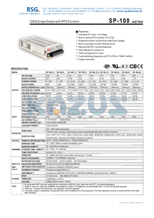 SP-100-12 datasheet - 100W Single Output with PFC Function