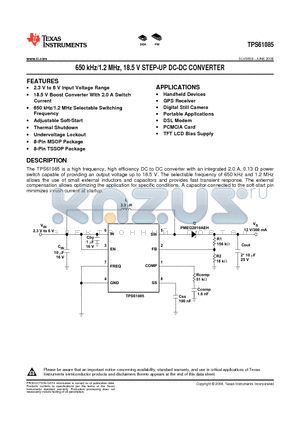 TPS61085 datasheet - 650 kHz/1.2 MHz, 18.5 V STEP-UP DC-DC CONVERTER