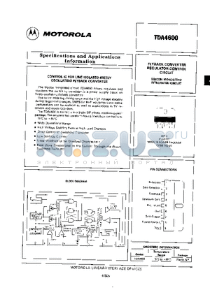 TDA4600 datasheet - CONTROL IC FOR LINE ISOLATED FREELY OSCILLATING FLYBACK CONVERTER