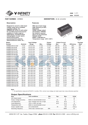 VWRBS2-D5-S3.3-SIP datasheet - dc-dc converter