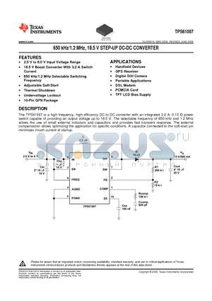 TPS61087DRC datasheet - 650 kHz/1.2 MHz, 18.5 V STEP-UP DC-DC CONVERTER